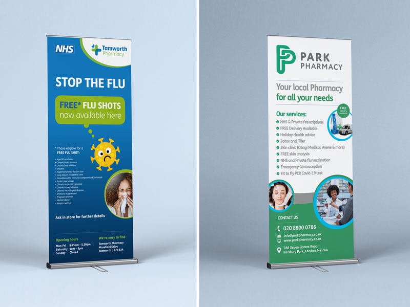 Pharmacy pull-up banners roller banner stand signage